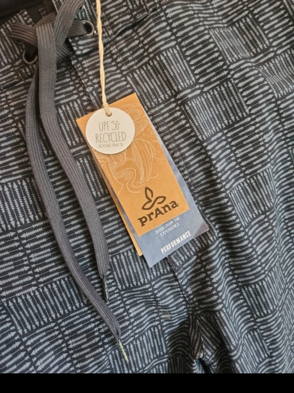 New prAna Men's Drawstring Swim/Board Shorts -36 Charcoal Pattern - Picture 2 of 7